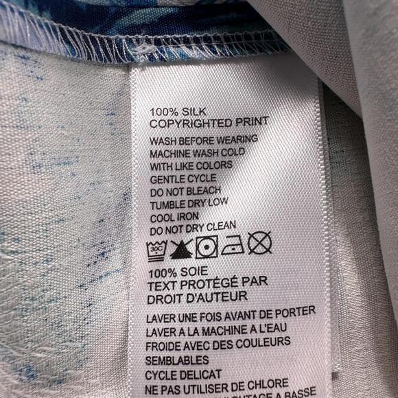 Tommy Bahama Silk Shirt Men XL White Navy Blue Palm Trees Camp Hawaiian EUC - Picture 6 of 7